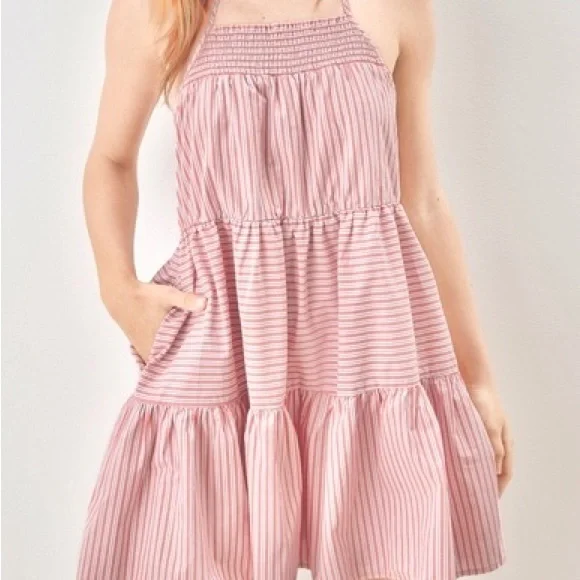 American Eagle Outfitters | Dresses | American Eagle Highneck Poplin Halter  Mini Dress Coral And White | Poshmark